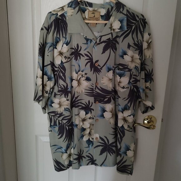 Jamaica Jaxx 100% Silk Floral Hawaiian Short Sleeve Button Down Shirt XL - Picture 3 of 9